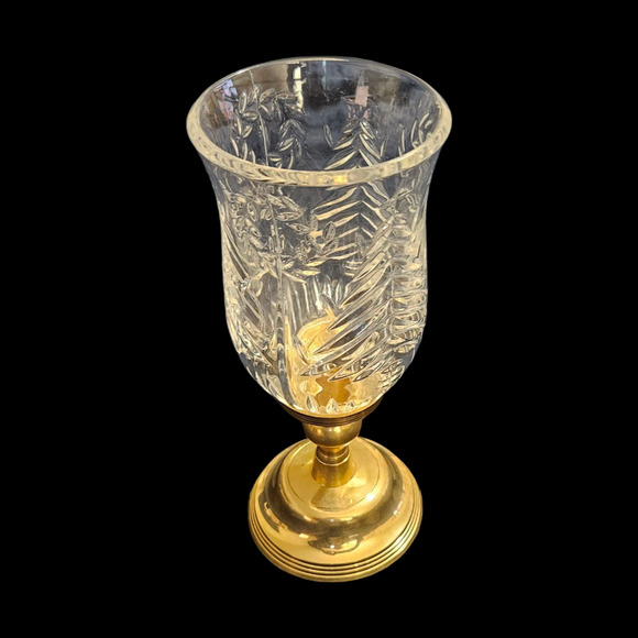 American Crystal Collection Christmas Hurricane Lamp 24% Lead Crystal & Brass - Picture 1 of 7